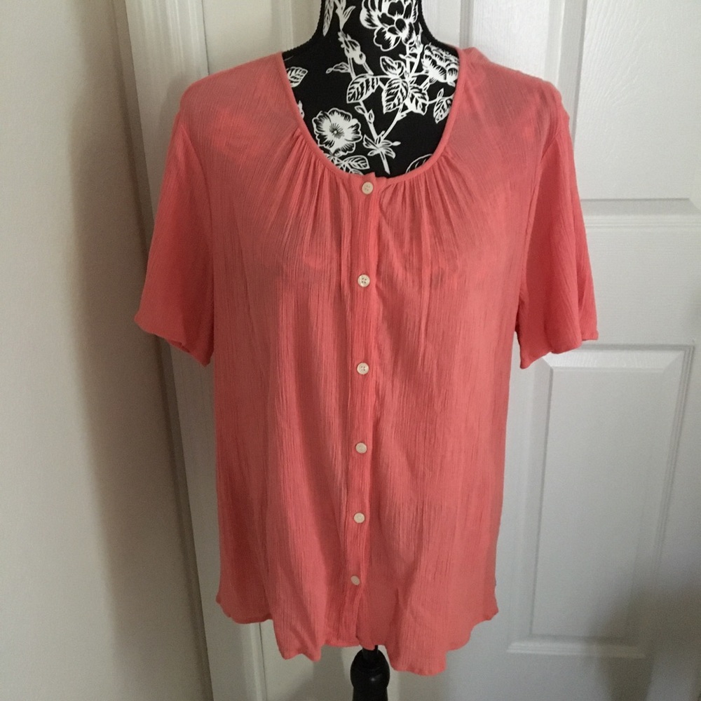 👁️3/$15 XL ORVIS COTTON CREAMSICLE SHORT SLEEVED BLOUSE